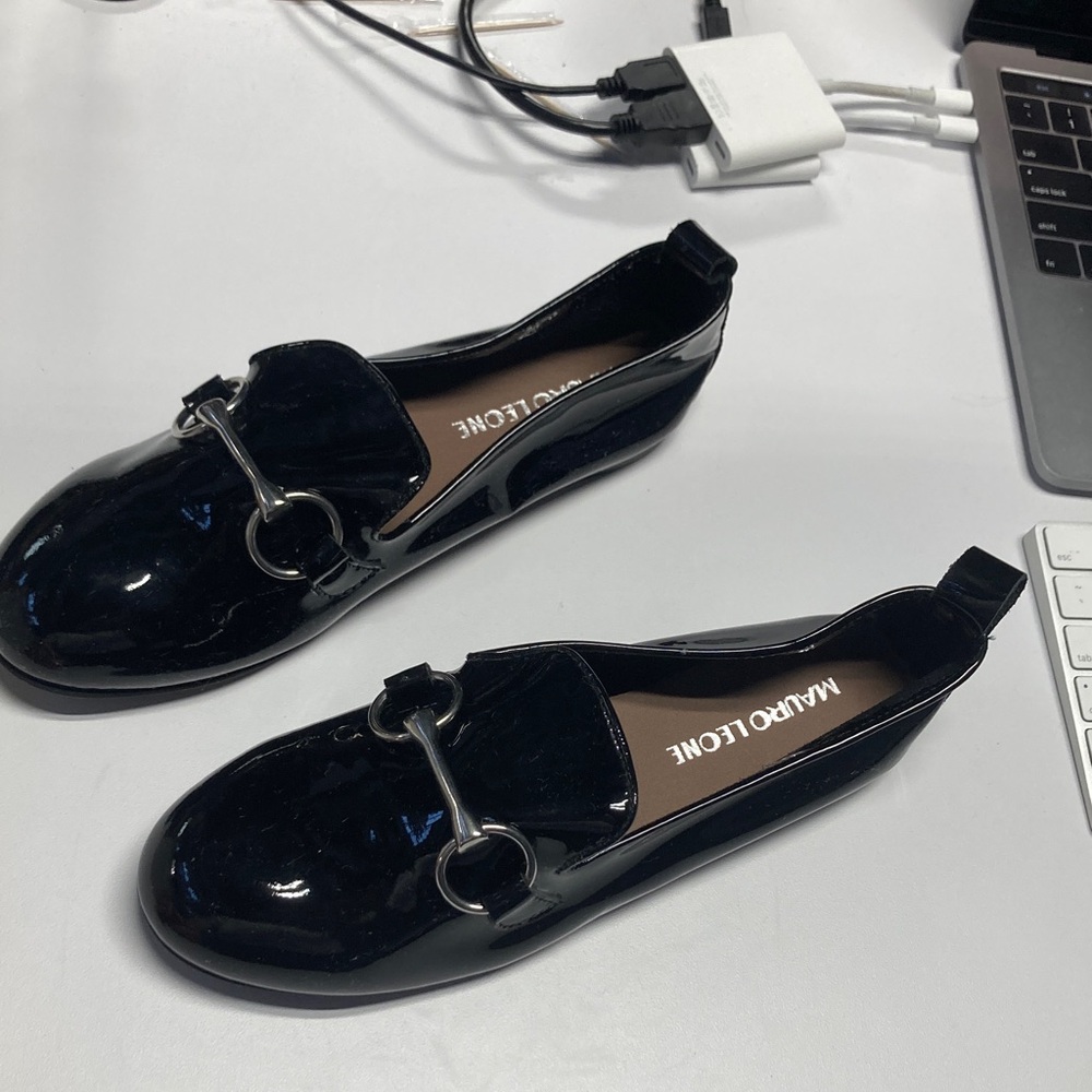 NWT Made in Italy Mauro Leone black genuine leather patent leather loafers